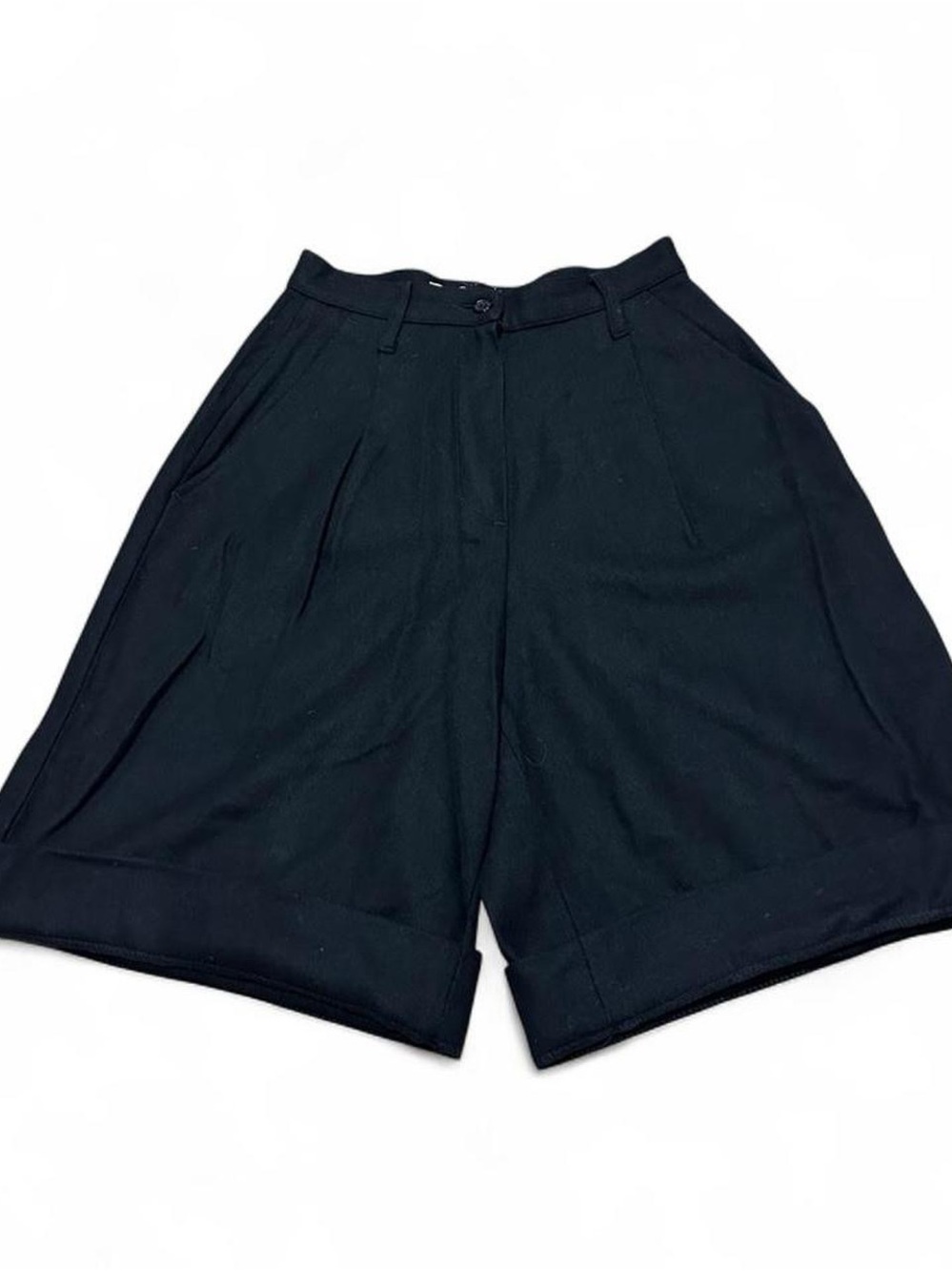 Vintage Benetton Black Pleated Wool Bermuda Shorts Size 38 XS
